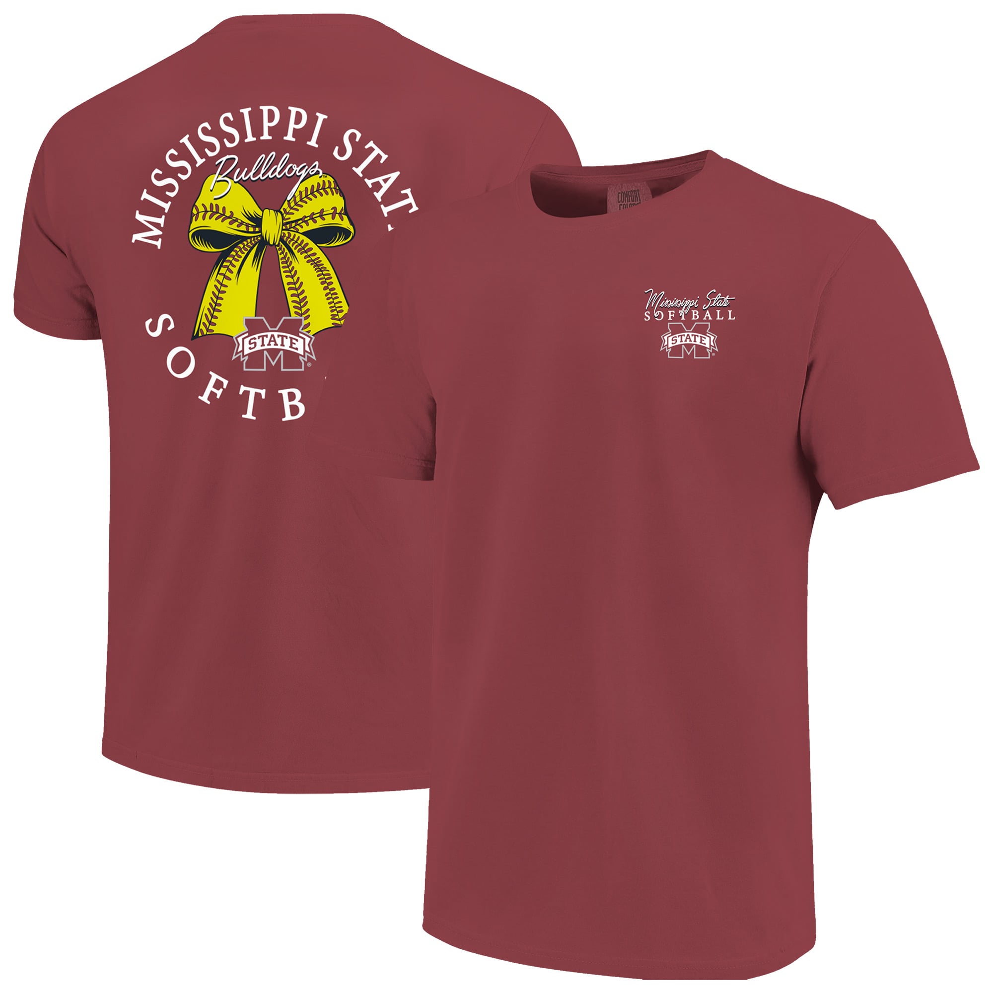 T-shirt à nœud papillon de softball marron Mississippi State Bulldogs pour femme, Image One.